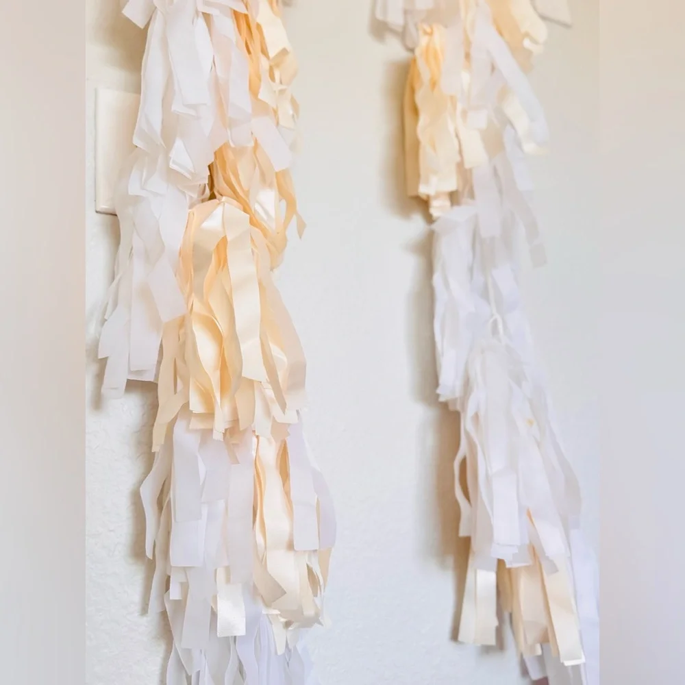 48” Cream & White Tassel Garland Streamers for Party Wedding Baby Shower 2 Pcs.